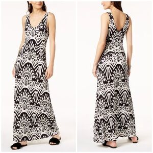 INC. International Concepts Ikat-Print Maxi Tank Dress In Black And White S EUC